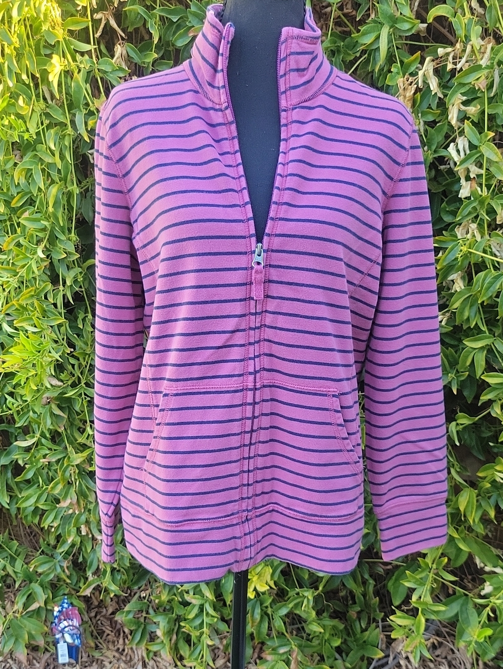L.L. Bean Pink and Blue Striped Zip Sweatshirt M